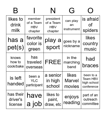 Introduction Bingo Card