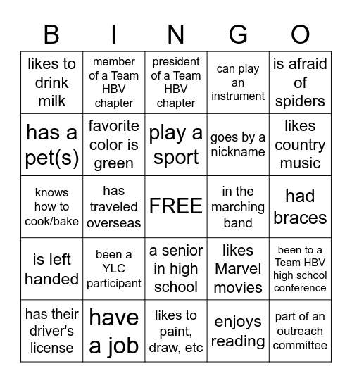 Introduction Bingo Card