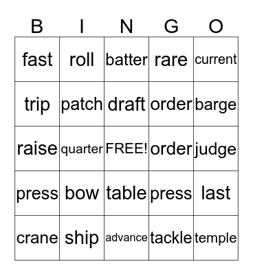 Multiple Meaning Grades 4-5 Bingo Card