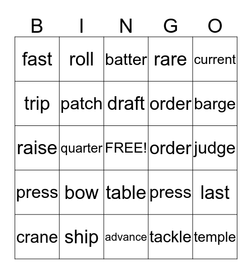 Multiple Meaning Grades 4-5 Bingo Card