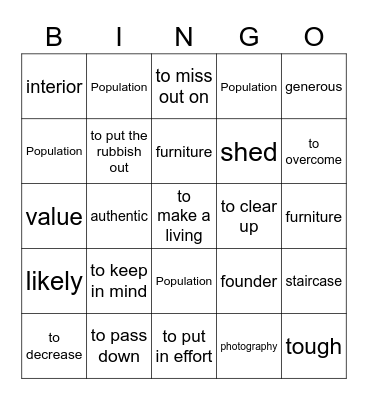 Havo 3, chapter 3 vocabularies Bingo Card