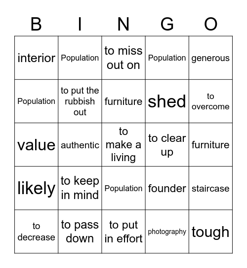 Havo 3, chapter 3 vocabularies Bingo Card