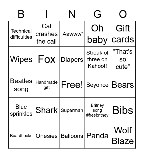 Baby Bingo Card