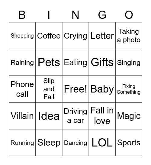 Movie night Bingo Card