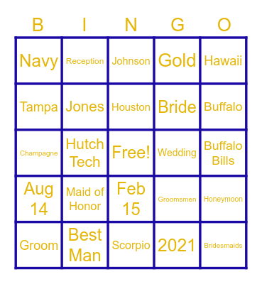 Evoni's Bridal Bingo Card