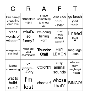 Thunder bay craft on discord! Bingo Card