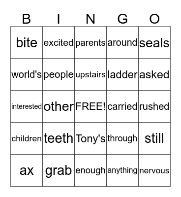 EOY Sparkle Words Bingo Card
