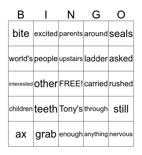 EOY Sparkle Words Bingo Card