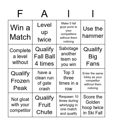 Fall Guys Bingo Card