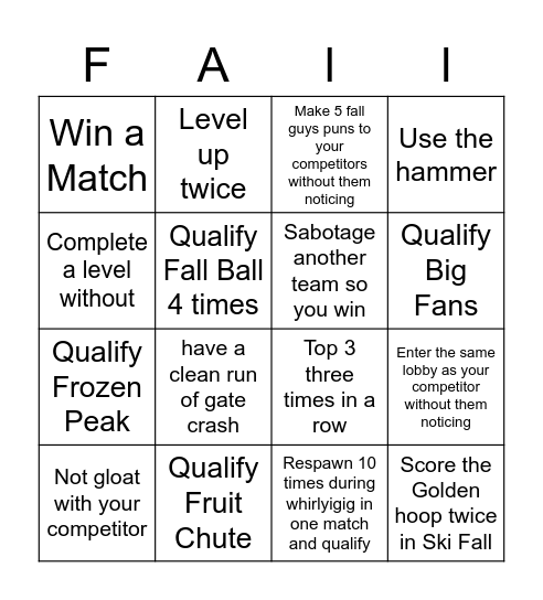 Fall Guys Bingo Card