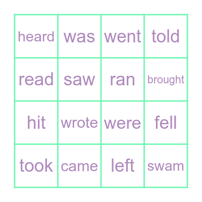 Irregular Verbs Bingo Card