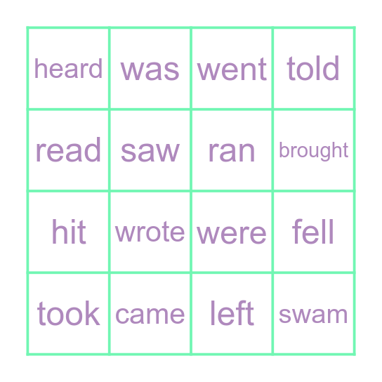 Irregular Verbs Bingo Card