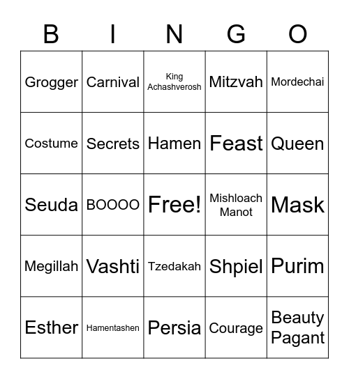 Purim Sameach Bingo Card