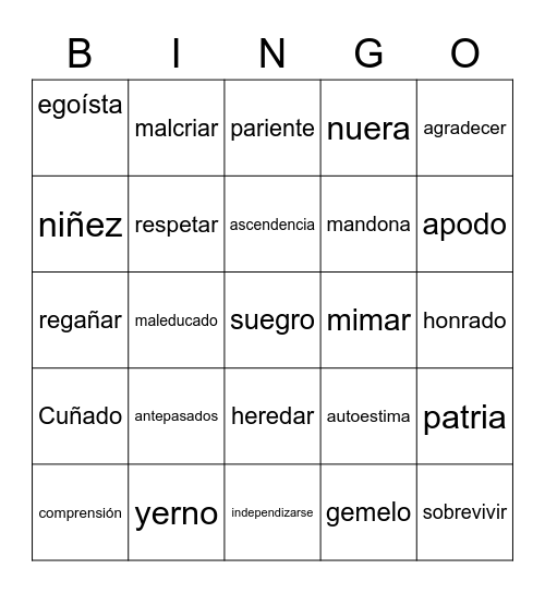 En familia Bingo Card