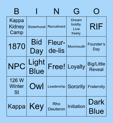 Kappa Bingo Card