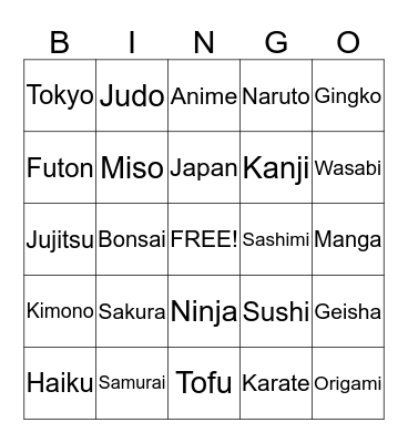 Anime Club Bingo  Bingo Card