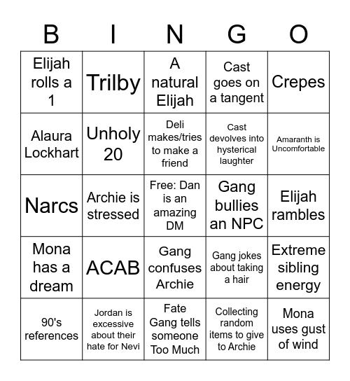 The Last Tapestry Bingo Card