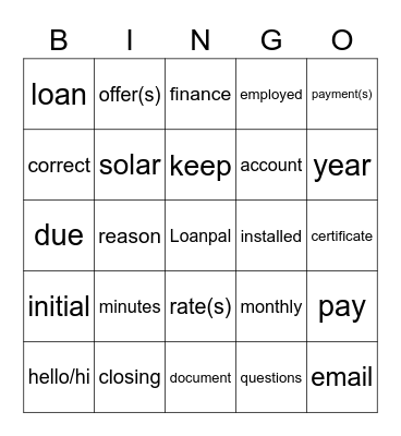 Welcome Bingo Card