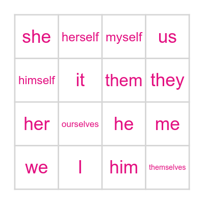Singular and Plural Pronouns Bingo Card