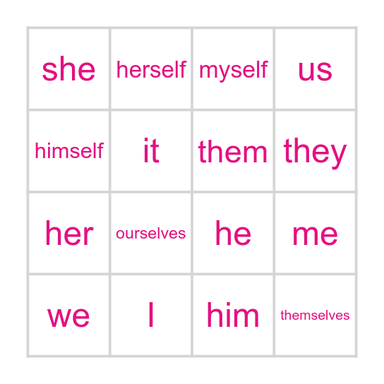 Singular and Plural Pronouns Bingo Card