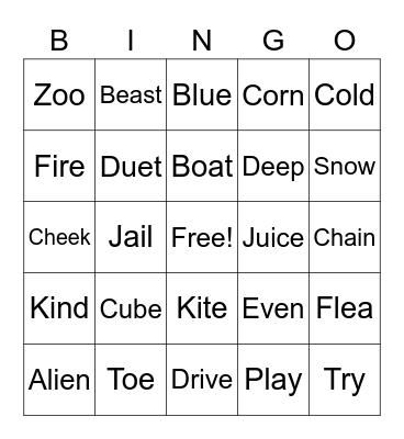 Long Vowel Bingo Card