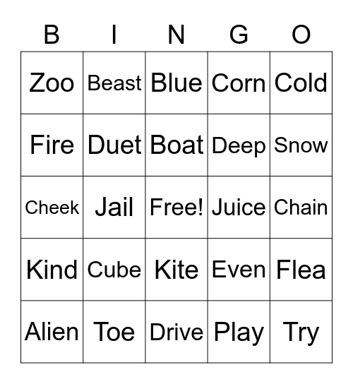 Long Vowel Bingo Card