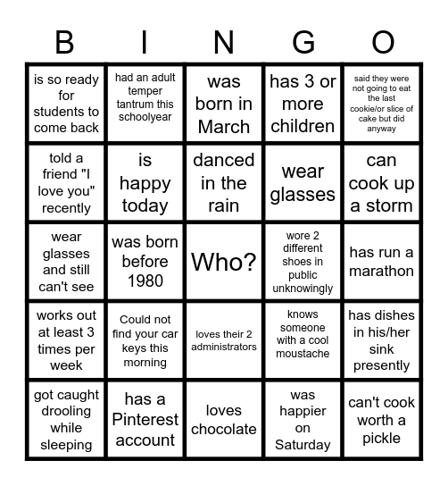 TCB Who has? Bingo Card