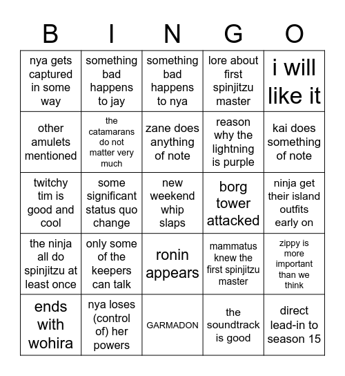 ninjago season 14 bingo Card