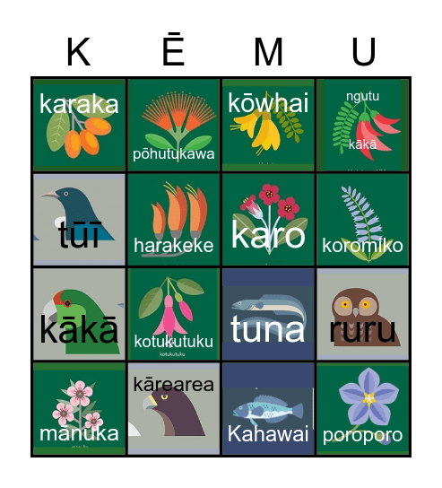 Putiputi - Manu- Ika Bingo Card