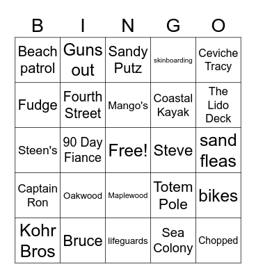 Bethany Beach Bingo Card