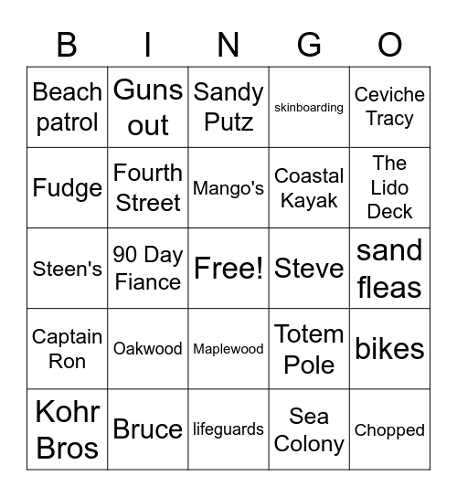 Bethany Beach Bingo Card