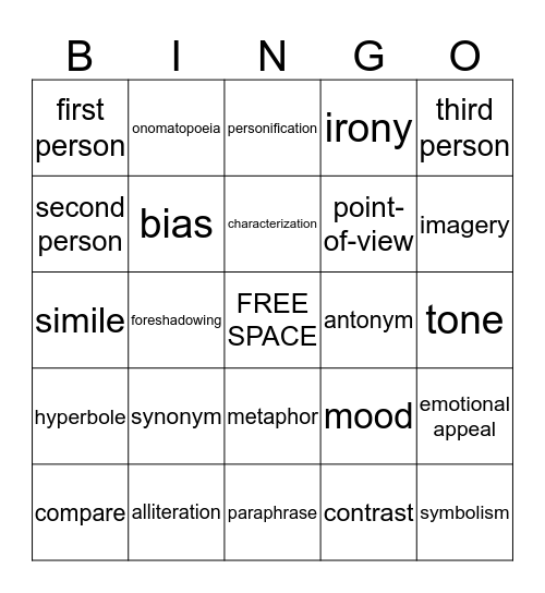 VOCABULARY 8 Bingo Card