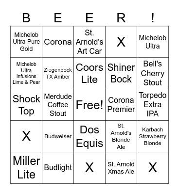 BEER BONUS Bingo Card