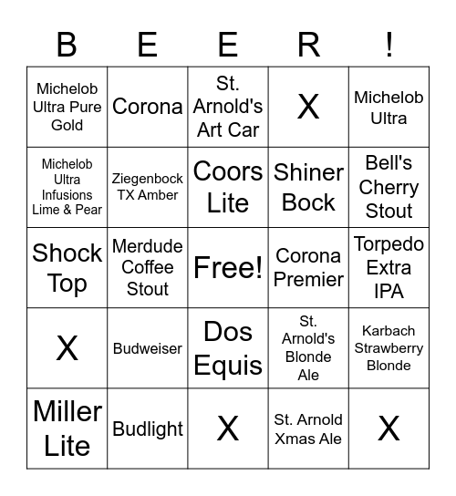 BEER BONUS Bingo Card