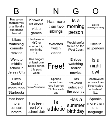 HCS BINGO Card