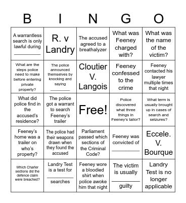 R. V. Feeney Bingo Card