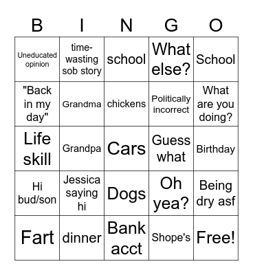 Daddy bingo Card