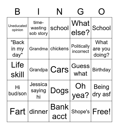 Daddy bingo Card