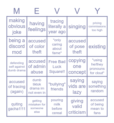 Mel Gets Cancelled Simulator!! Bingo Card