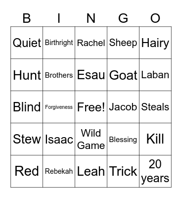 Jacob Bingo Card