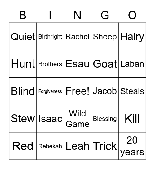Jacob Bingo Card