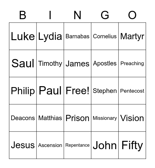 Book of Acts Part 1 Bingo Card
