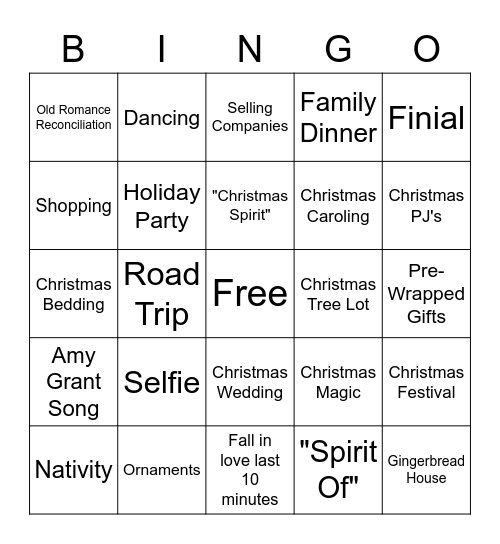 Hallmark Christmas Bingo Card