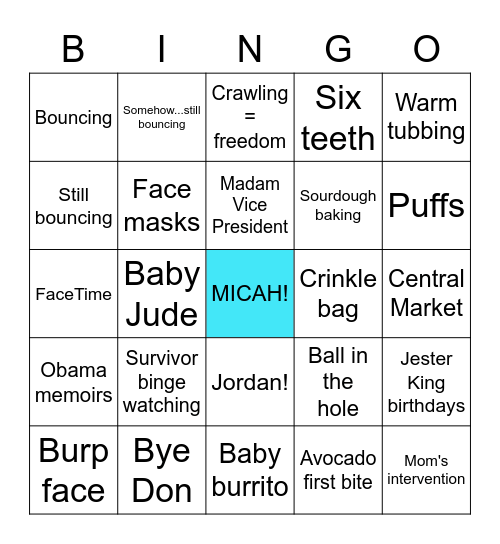 Micah's First Year Bingo Card