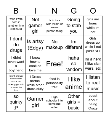 Nice girl bingo Card