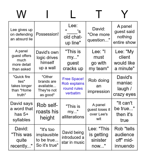 The "Would I Lie To You?" Bingo Card Bingo Card