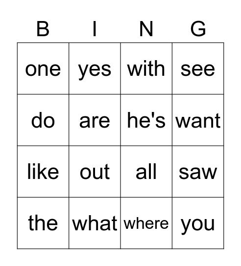 KG2 End of Term 2 Revision Words Bingo Card