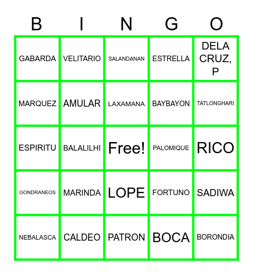 BSIE 3-1 Bingo Card