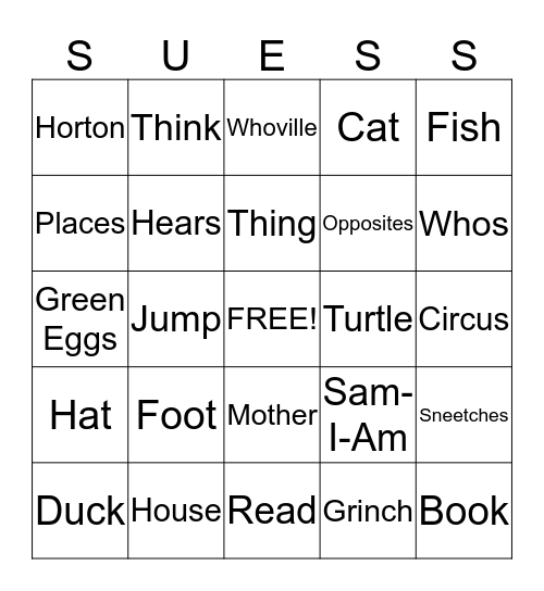 Dr. Suess Bingo Card