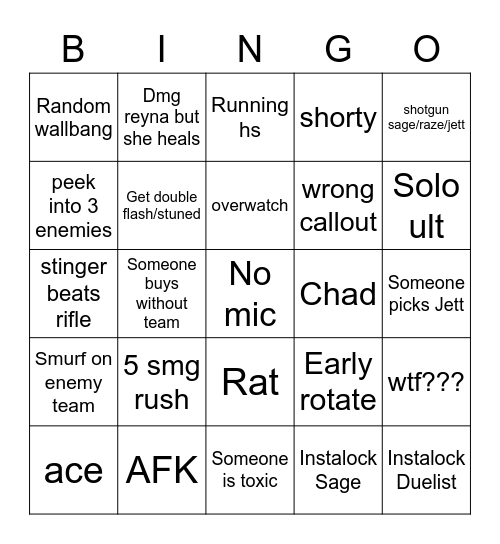 Valorant Bingo Card